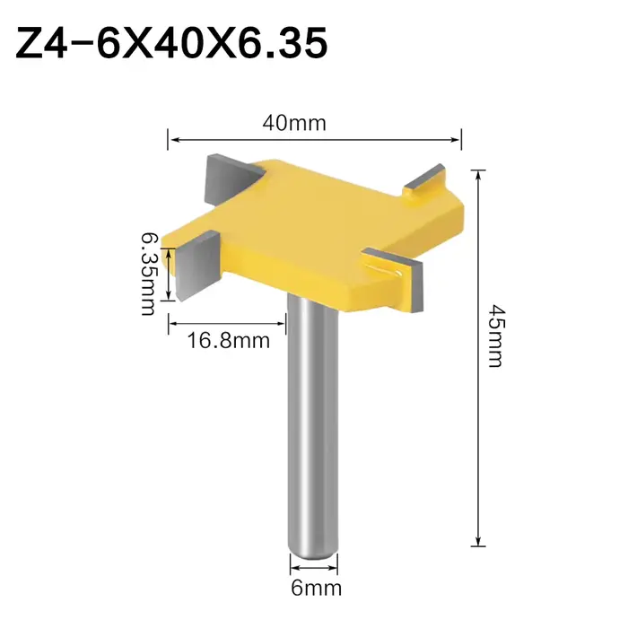 Fraise à rainurer de Type T, tige de 6mm 8mm 12mm, 4 bords, outil de travail du bois, mèches de rout