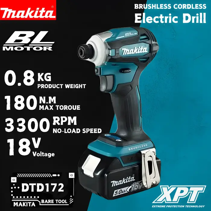 Makita DTD172 Perceuse à chocs sans fil 18V LXT BL 2026 avec moteur sans balais 180 N·m
