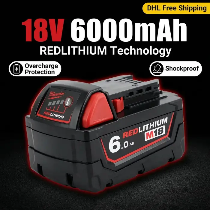 Batterie authentique Milwaukee 18V 6Ah compatible avec les outils sans fil M18 2615-20 2629-20 2641-20 2701-20 & 48-11-1840 48-11-1820