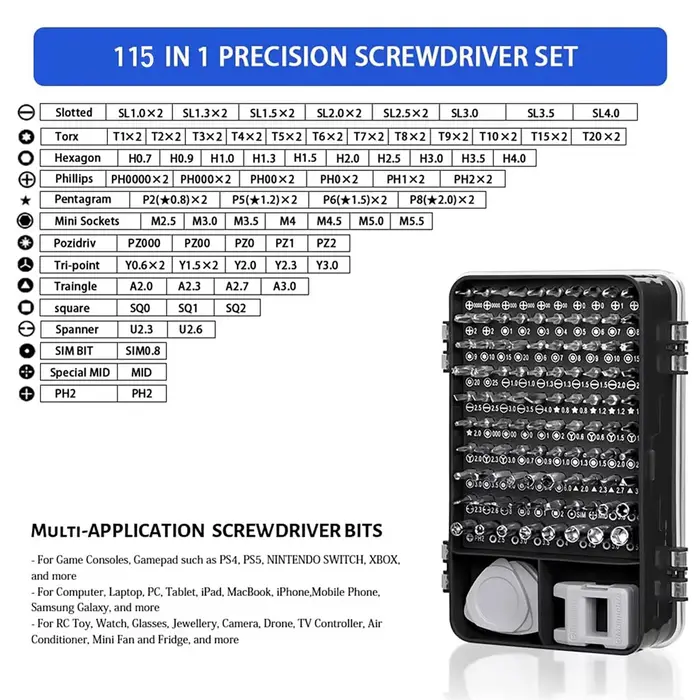 Jeu de tournevis de précision 115 en 1, mini kit d'outils de réparation magnétique professionnel, ad