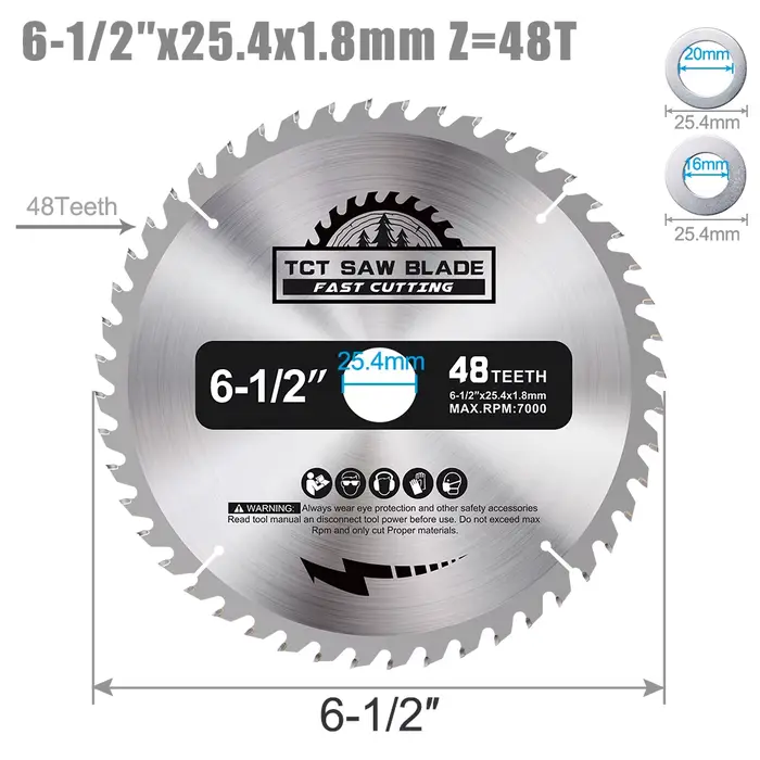 CMCP 1 pièce 6-1/2 pouces TCT lame de scie circulaire 165mm 48T 60T lame de scie en carbure disque d