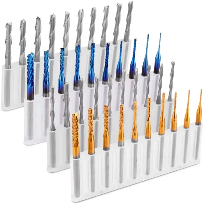 Twotrees fraise en bout jeu d'embouts de gravure Nano bleu enduit CNC routeur Bits coupe fraise 1/8
