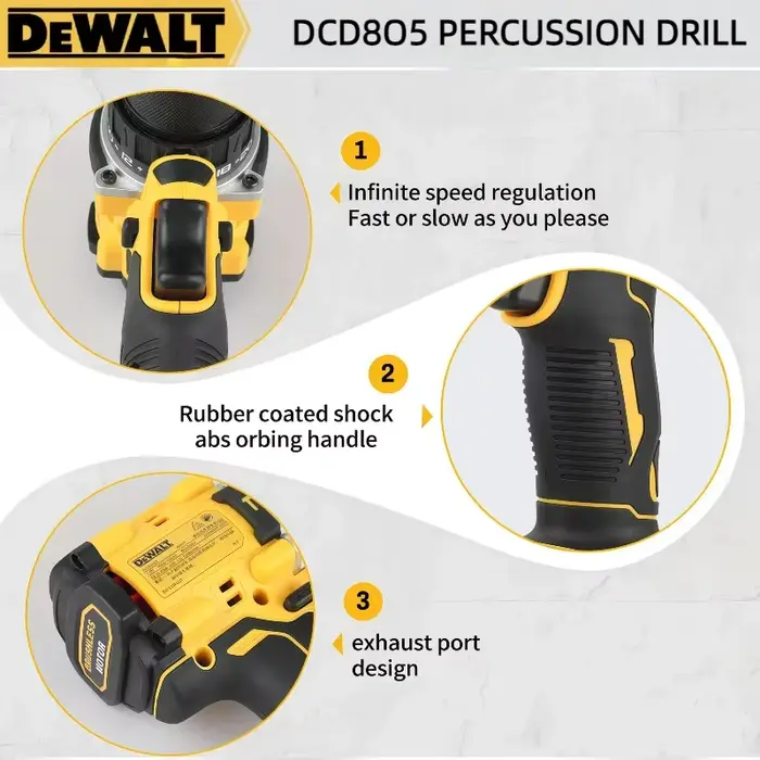 Expédition aérienne mondiale DEWALT DCD805 20V Outils électriques Perceuse à percussion sans balais Visseuse électrique
