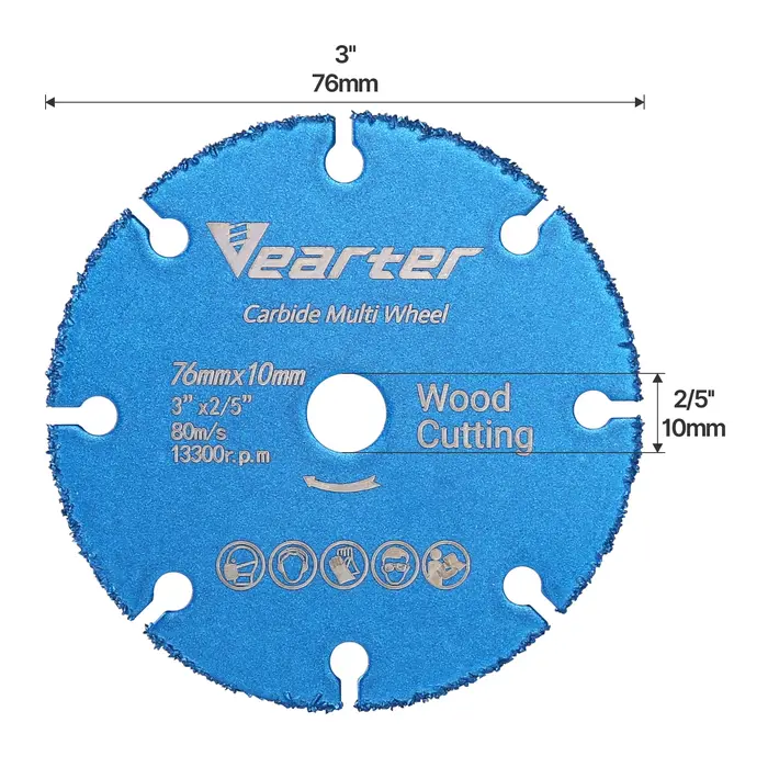 Vearter 76mm × 10mm lame de scie circulaire en carbure brasé sous vide disque de coupe du bois roue