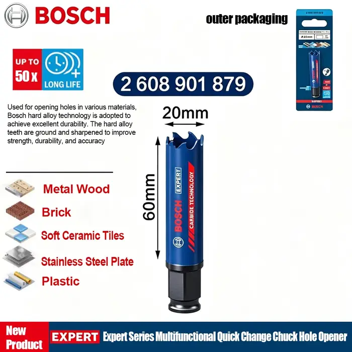 Scie cloche multifonctionnelle BOSCH EXPERT PC Plus en carbure 20-152 mm pour acier inoxydable, méta