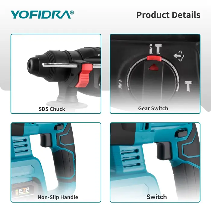 Marteau perforateur électrique sans fil YOFIDRA 26 mm