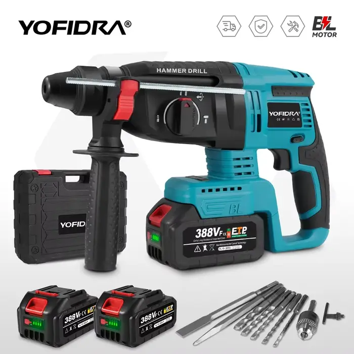 YOFIDRA 26mm marteau rotatif électrique sans brosse sans fil multifonctionnel marteau à percussion p