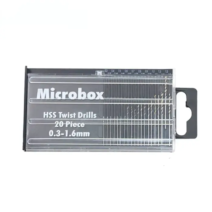 20 pièces/ensemble 0.3mm-1.6mm Mini jeu de forets hélicoïdaux en acier rapide ensemble de forets Mic