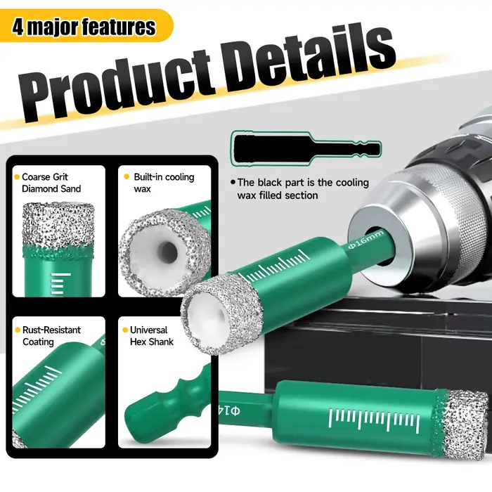 Foret diamanté 6-16 mm à queue hexagonale avec système de refroidissement intégré pour carrelage en porcelaine