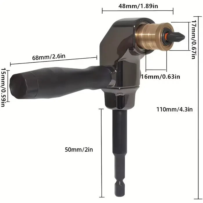 Adaptateur de perceuse à Angle droit de 90 degrés avec tige hexagonale de 1/4 "
