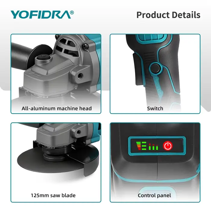 YOFIDRA 125mm M14 meuleuse d'angle sans brosse Machine de découpe meuleuse d'angle électrique sans f