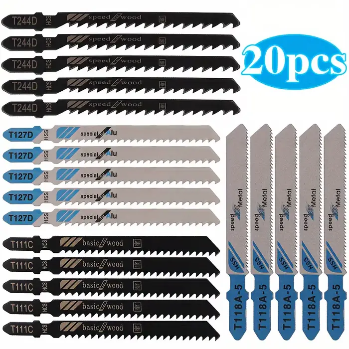 Ensemble de lames de scie sauteuse à tige en T - Lames HCS et HSS assorties pour couper le bois, le 