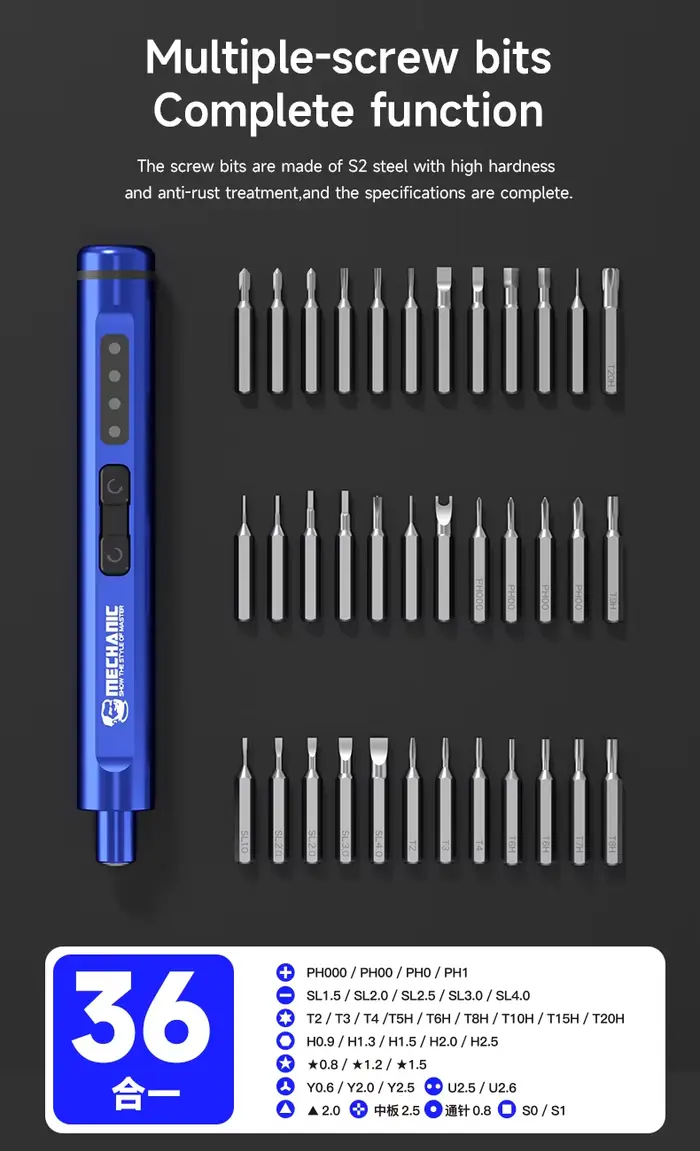 Mécanicien ES360 36-en-1 ensemble d'outils tournevis électrique avec lumière LED embouts magnétiques