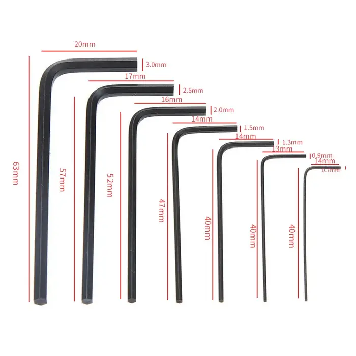 7 pièces 0.7/0.9/1.3/1.5/2/2.5/3mm clé Allen hexagonale ensemble d'outils outils de réparation de vé