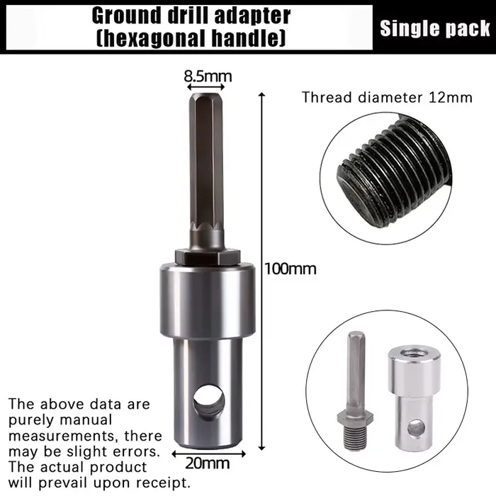 Adaptateur de tarière à 4 types d'interface, poignée ronde et hexagonale, pour perceuse, clé, martea