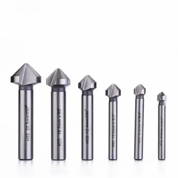 6 pièces/ensemble boîte 6.3-20.5mm chanfreinage fraise 3 cannelures tige ronde 90 degrés HSS fraise ébavurage foret conique