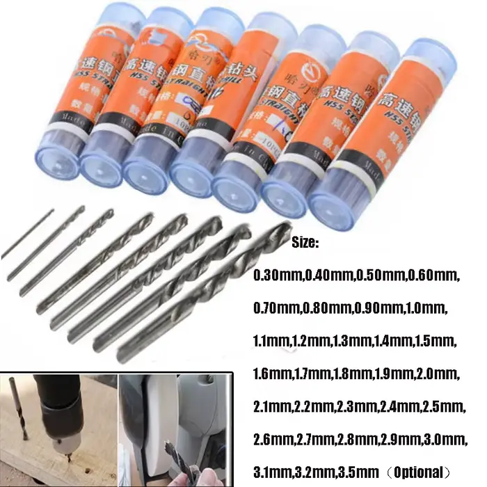 10 pièces de haute qualité HSS foret hélicoïdal à tige droite 0.3-3.5mm jeu de forets hélicoïdaux po