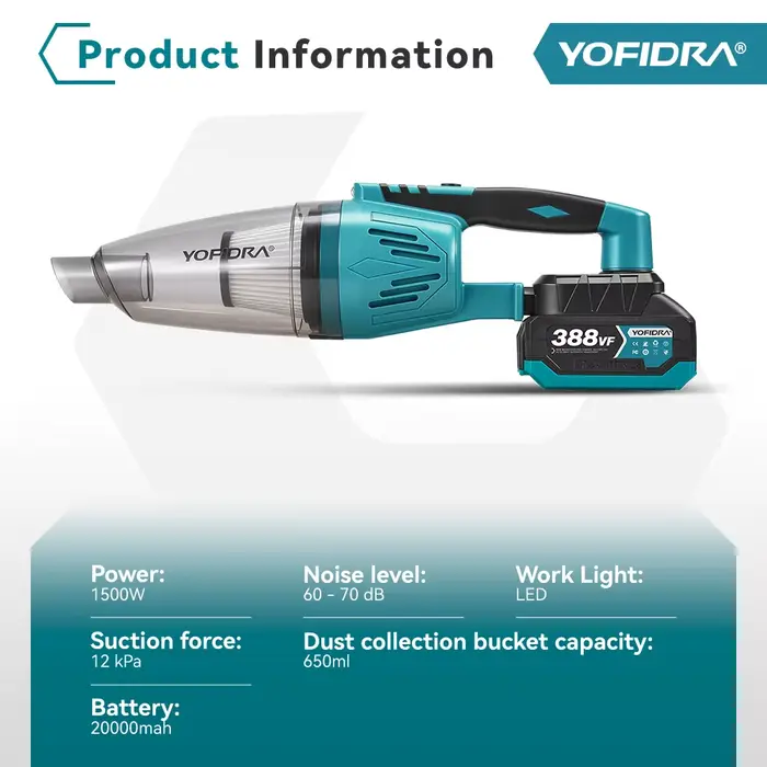 YOFIDRA 1500W 12KPA aspirateur électrique sans fil Portable 2IN1 outil électrique de nettoyage de vo