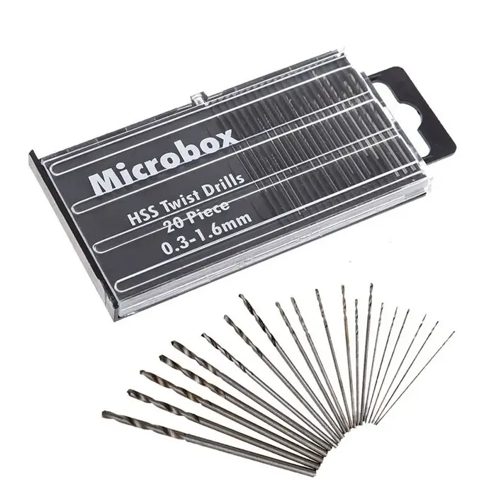 20 pièces/ensemble 0.3mm-1.6mm Mini jeu de forets hélicoïdaux en acier rapide ensemble