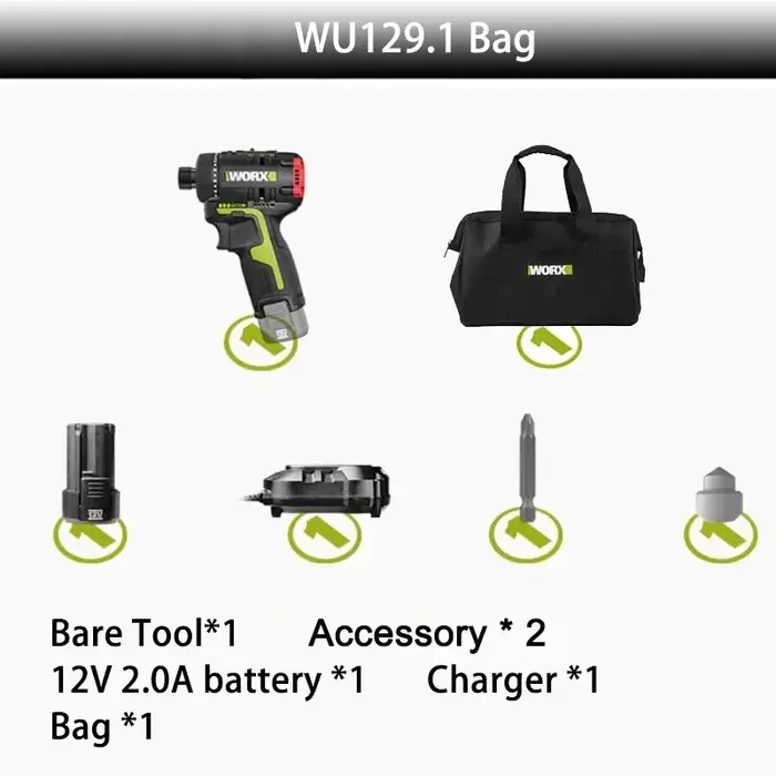 Worx WU129 tournevis sans fil double vitesse 40Nm 12V 1800 tr/min moteur sans brosse couple réglable perceuse sans fil batterie universelle