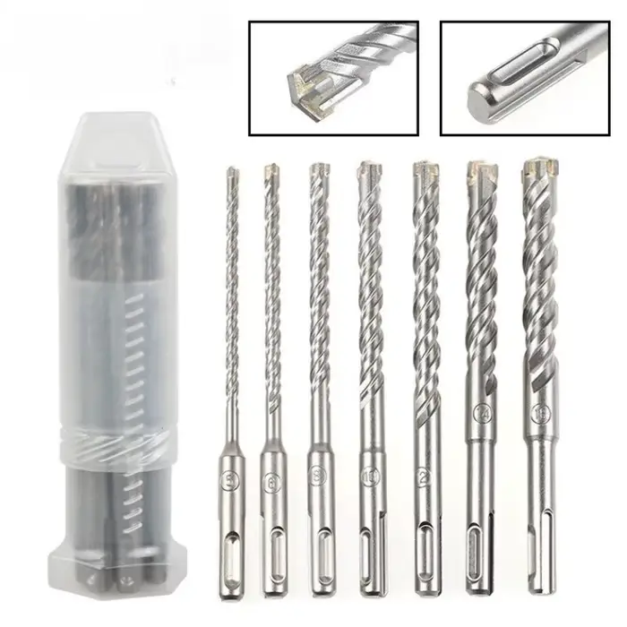 Jeu de forets SDS Plus 7 pièces, foret à béton 110 mm (diamètre 4, 5, 6, 7, 8, 10,12 mm), foret perc