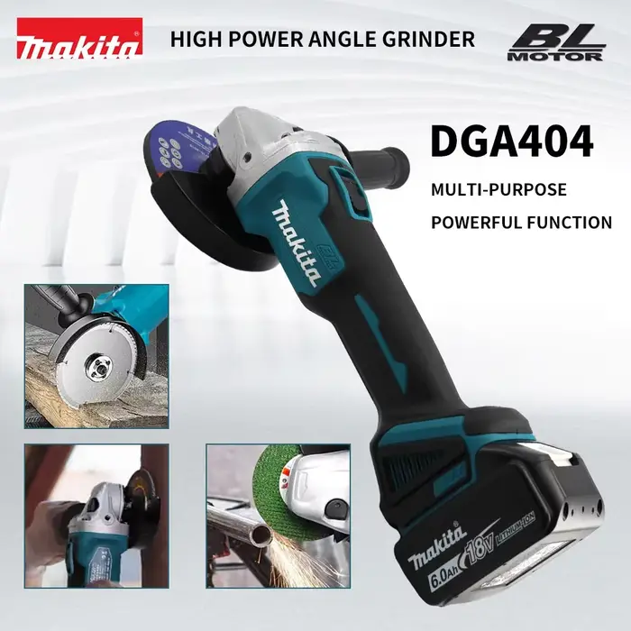 Makita 18V Nouvelle meuleuse sans fil DGA404 avec disque de 125 mm, batterie Li-4-1/2” / 5” 6,0 Ah, pour le meulage du métal et la découpe du bois
