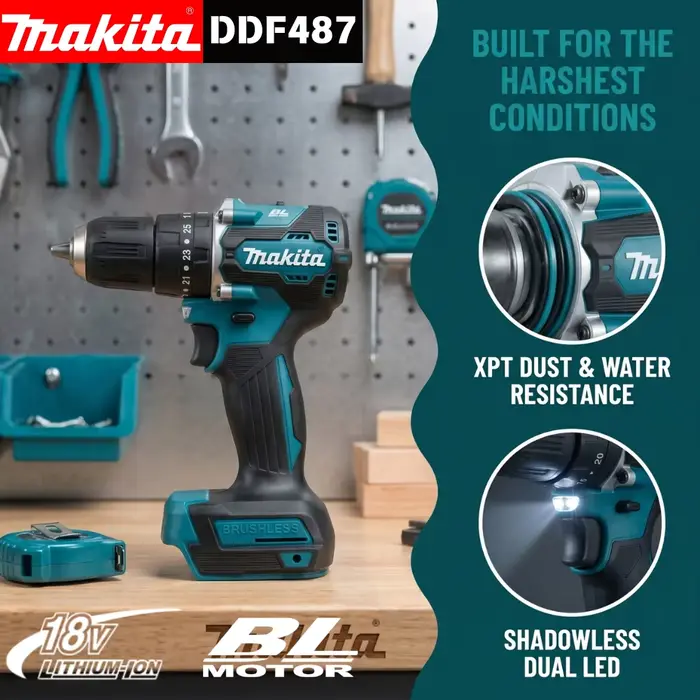 Perceuse-visseuse sans fil Makita DDF487 18V, moteur sans balais, tournevis à chocs électrique, outil électrique rechargeable, outil seul