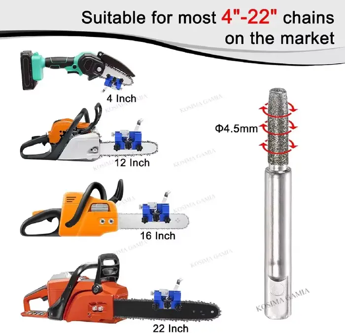 Affûteur de chaîne de tronçonneuse portable à manivelle avec 3 tiges de ponçage