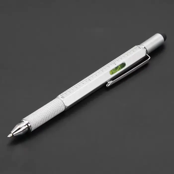 Stylo multifonction 6 en 1, stylet capacitif pour écran tactile, avec tournevis, règle, niveau, cray