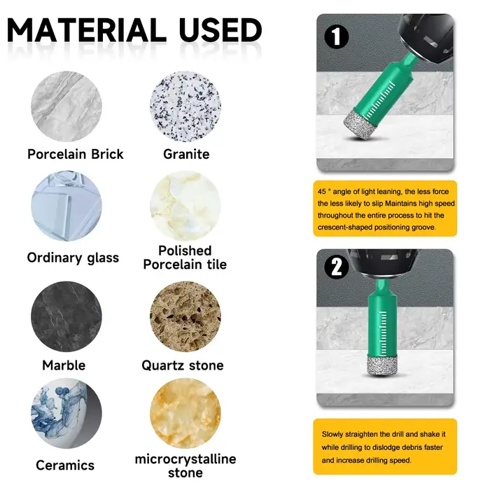 Foret diamanté 6-16 mm à queue hexagonale avec système de refroidissement intégré pour carrelage en porcelaine