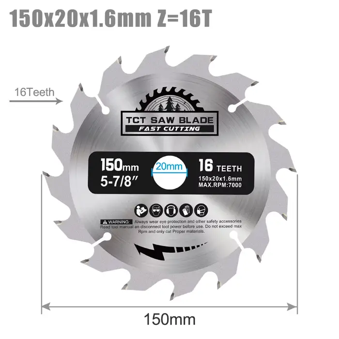 CMCP 1 pièce TCT lame de scie circulaire 150mm disque de coupe du bois à pointe en carbure 16T 24T 3