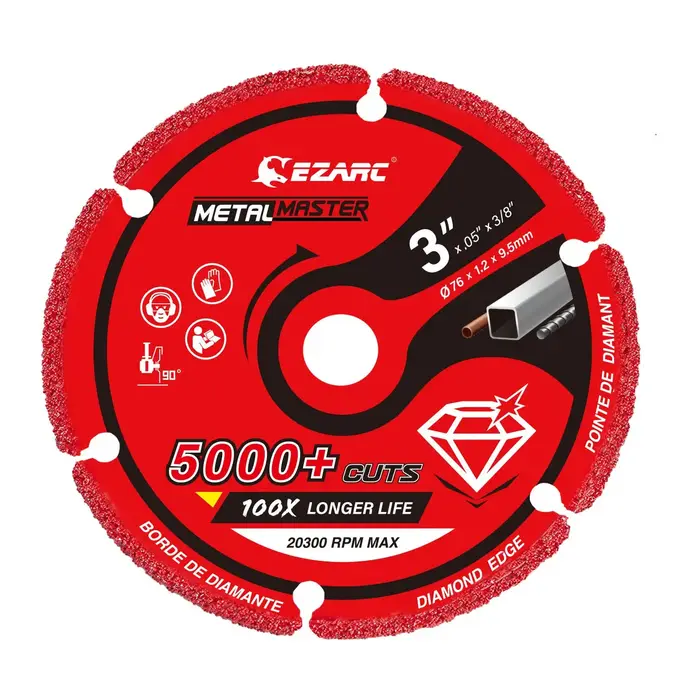 Disque de découpe diamanté EZARC 3x3/8 pouces et 4-1/2x7/8 pouces pour métal