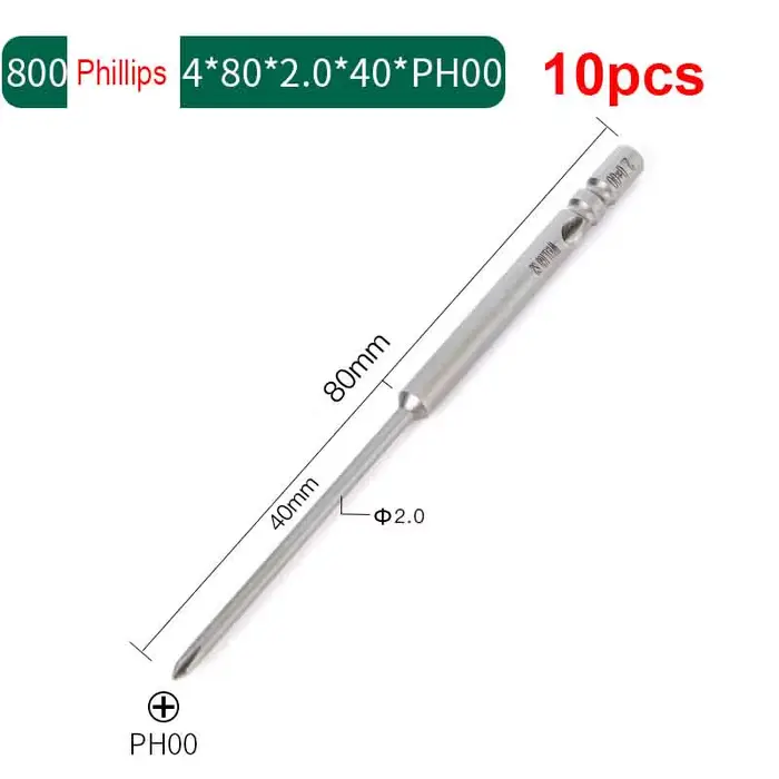 10 pièces 80mm pleine longueur magnétique 800 tige ronde tournevis Phillips électrique embout tourne