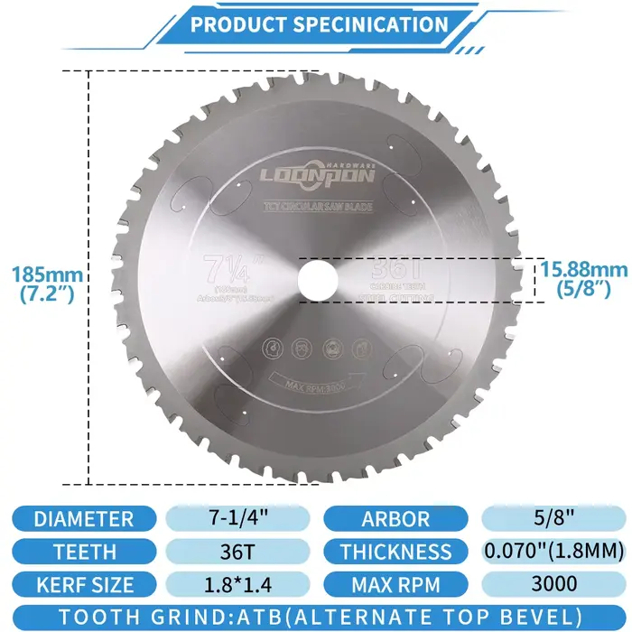Lame de coupe en métal 185mm/7 pouces 36T/48T, lame de scie circulaire en carbure pour fer et acier,