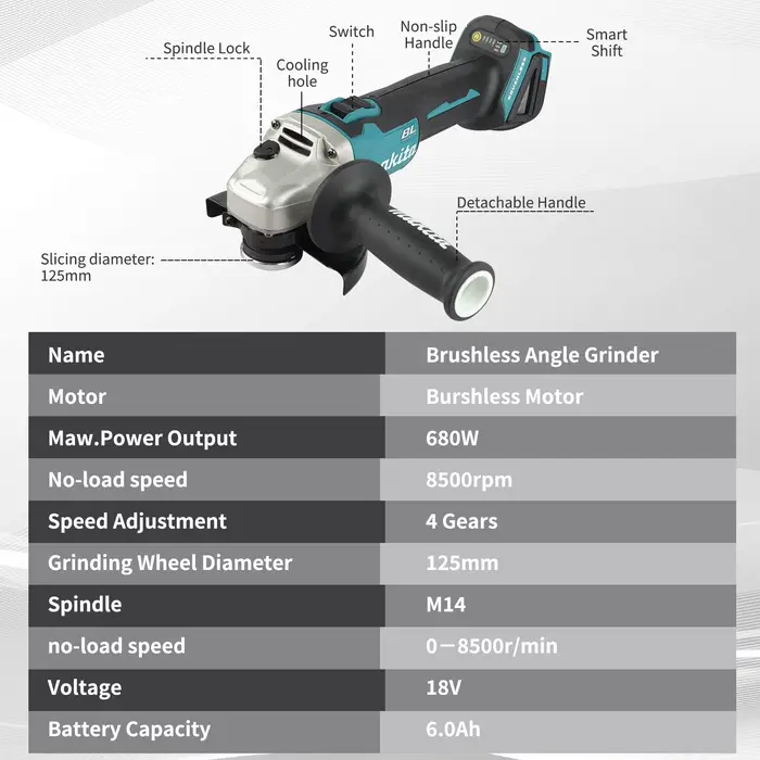 Meuleuse d'angle sans fil Makita DGA504 18V 6.0Ah 125mm