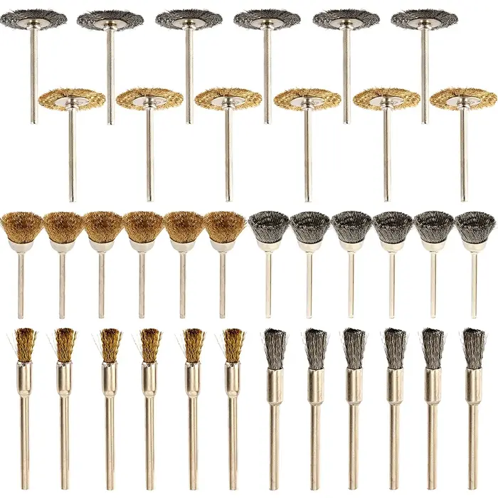 36 pièces brosse en laiton roues en fil d'acier brosses perceuse outils rotatifs polissage