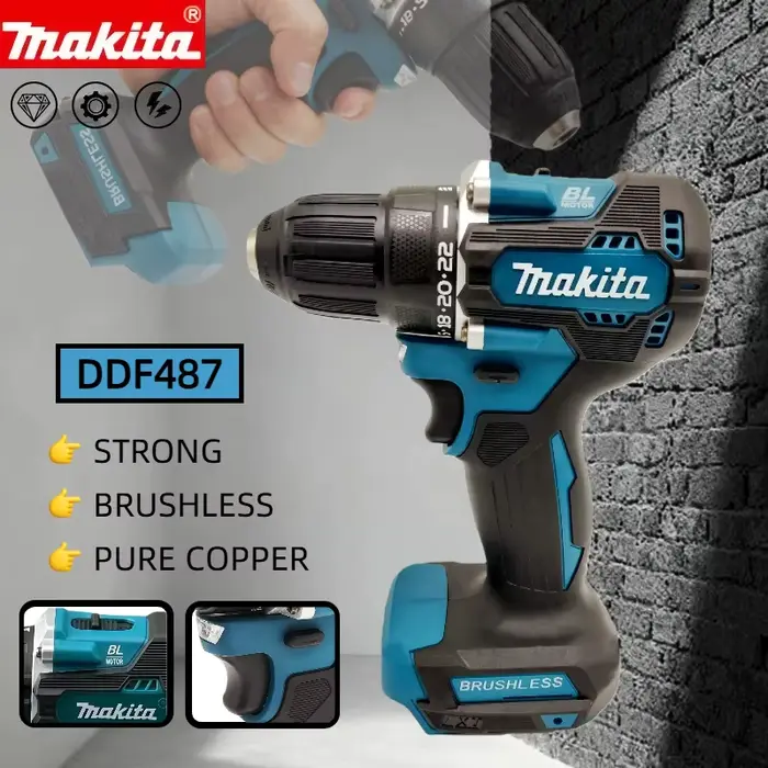Makita DDF487 Perceuse à percussion sans fil 18V sans balais 10 mm : Outil électrique rechargeable à couple élevé (machine uniquement)