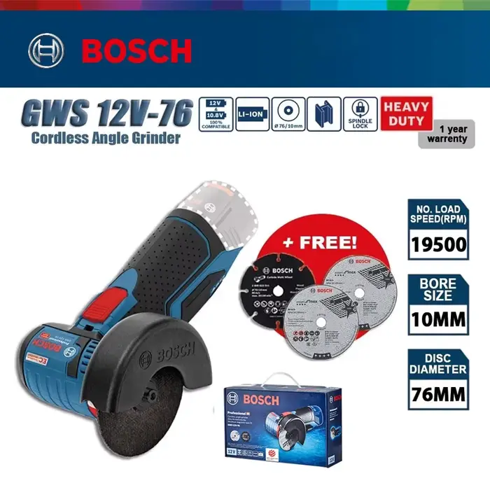 Meuleuse d'angle sans fil Bosch GWS 12V-76 12V sans balais 76 mm, meuleuse au lithium-ion profession