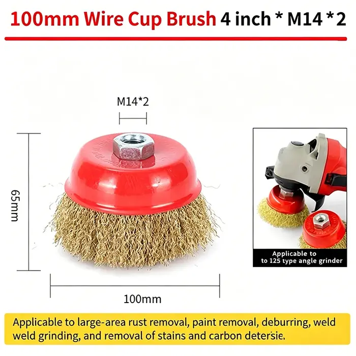 Brosse métallique de 4 pouces (125/150 mm) pour meuleuse d'angle - Outil de décapage de la rouille et de polissage des métaux