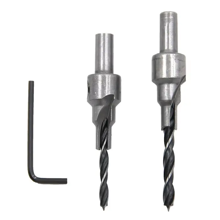 2PC Deux Bord Trois Étape Bois Trois Point Fraisée Forage 4/5mm Auto Centrage Cône Trou Foret Clé Ou