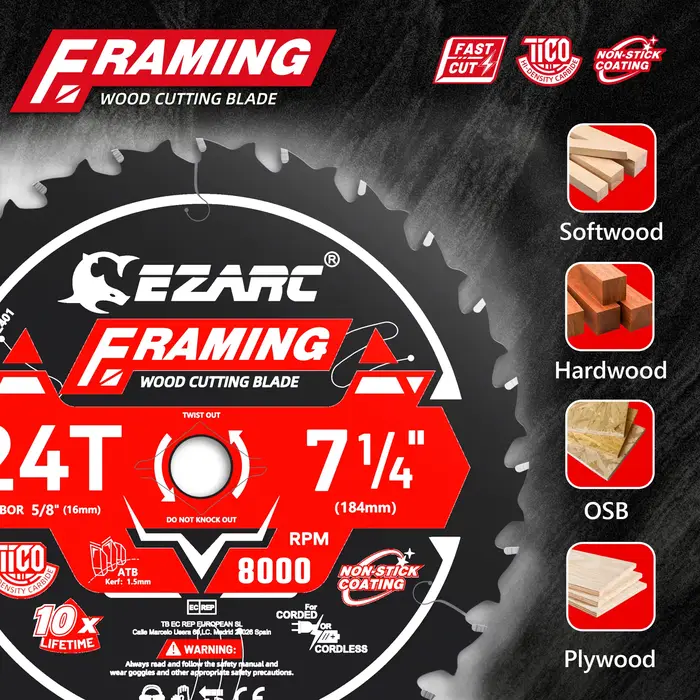 Lames de scie circulaire 7-1/4 pouces 24T/40T/60T