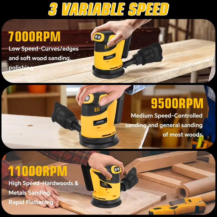 Ponceuse orbitale aléatoire sans fil 125 mm à 3 vitesses