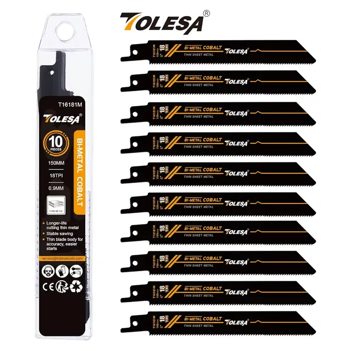 TOLESA 10 pièces lames de scie bimétallique coupe du métal 150mm/225mm 18TPI lames de scie alternati