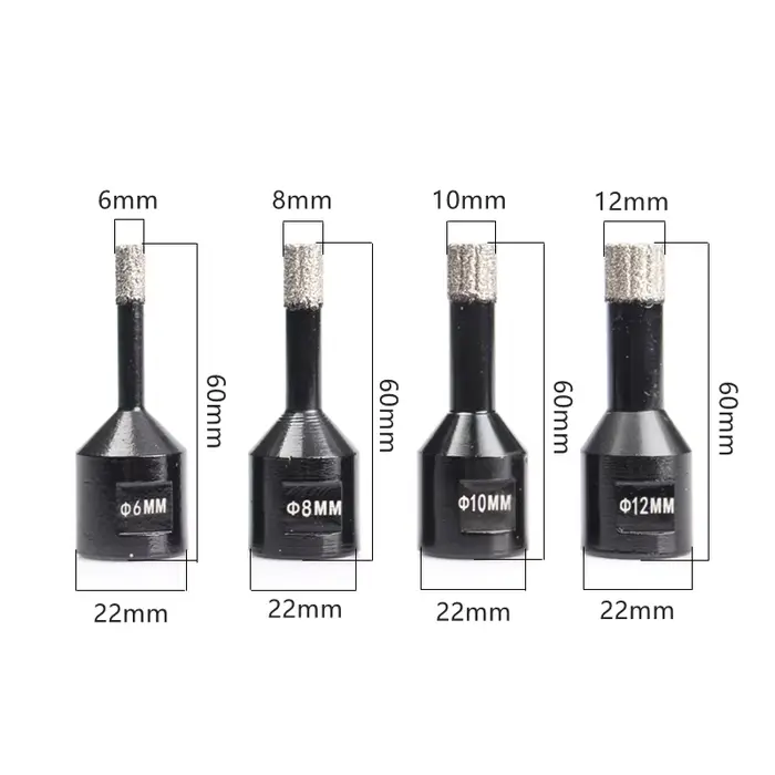 Scie cloche diamantée brasée sous vide à filetage M14 de 6-12 mm pour carrelage céramique