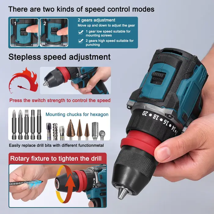 Perceuse électrique 18V 2 en 1
