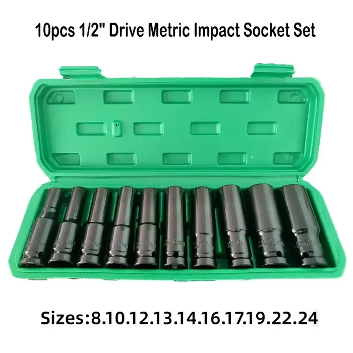 Jeu de douilles à chocs métriques universelles de 10 pièces, 1/2 pouce, douilles profondes pour outi