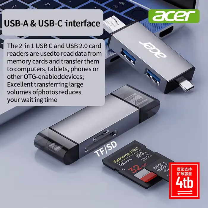 Lecteur de carte multifonction USB3.0 et USB C vers SD MicroSD TF pour PC accessoires d'ordinateur portable