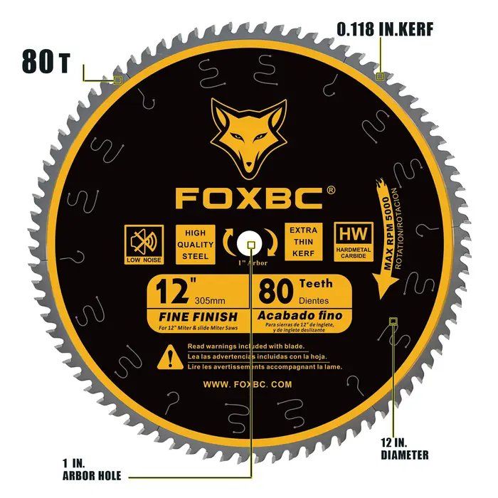FOXBC 305mm lame de scie circulaire 80 dents coupe transversale 12 pouces