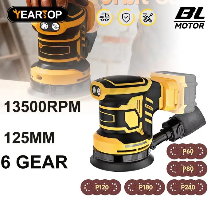 YEARTOP Ponceuse orbitale électrique 125MM 6 vitesses sans fil
