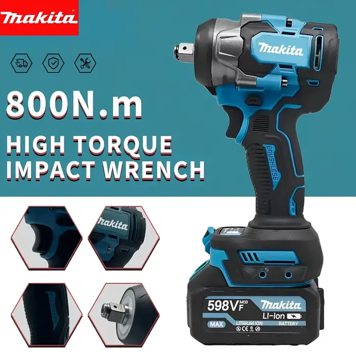 Makita 800Nm clé à chocs sans fil 18V outil électrique à couple élevé pour la Construction en acier